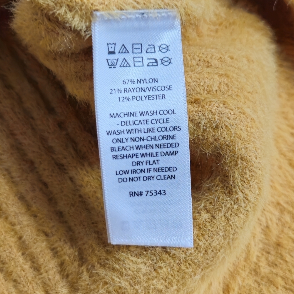 Bailey 44 V-Neck Collarded Fuzzy Mustard Gold Sweater - Size XL - Picture 7 of 7
